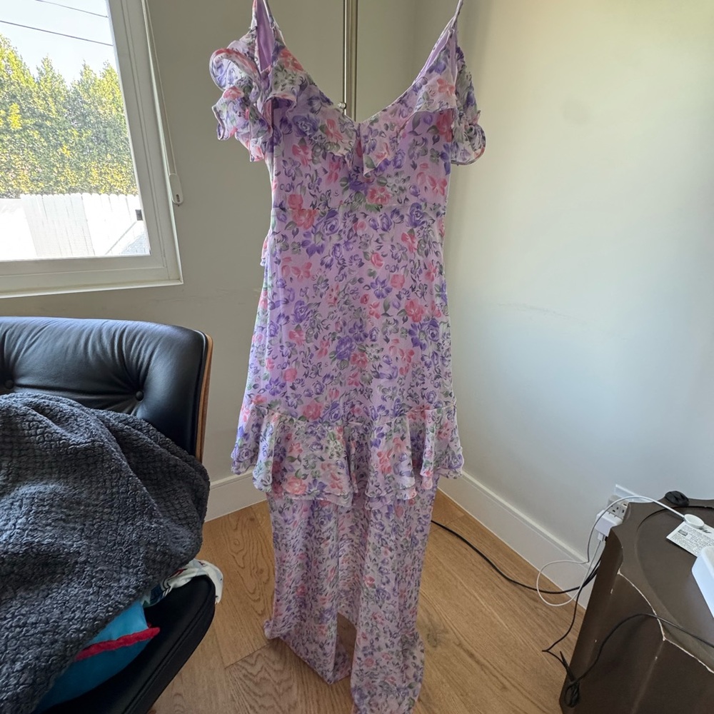 Astr Floral High Low Dress - Purple and Pink